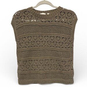 Cyrus Tan Brown Knit Sweater Short Sleeve lightweight Boho Knit women's Small